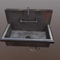 Vintage Wall Mounted Metal Washbasin With Curved Faucet And Drain Pipe