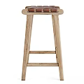 Natural Wooden Bar Stools With Woven Seats And Sturdy Wooden Legs