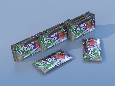 Colorful Fruit Flavored Snack Packs With Green Purple Packaging And Fresh 3d model