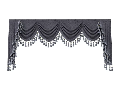 Elegant Dark Gray Roman Curtain With Pleated Valance And Tassel Decorations 3d model