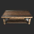 Rustic Wooden Coffee Table With Planked Top And Metal Bracket Details 3d model