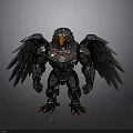 Robotic Eagle Creature With Metallic Armor Wings And Glowing Orange Eyes