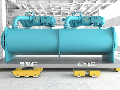 Industrial Equipment Featuring Horizontal And Diameter Tanks With Blue Pumps On Yellow Wheels 3d model