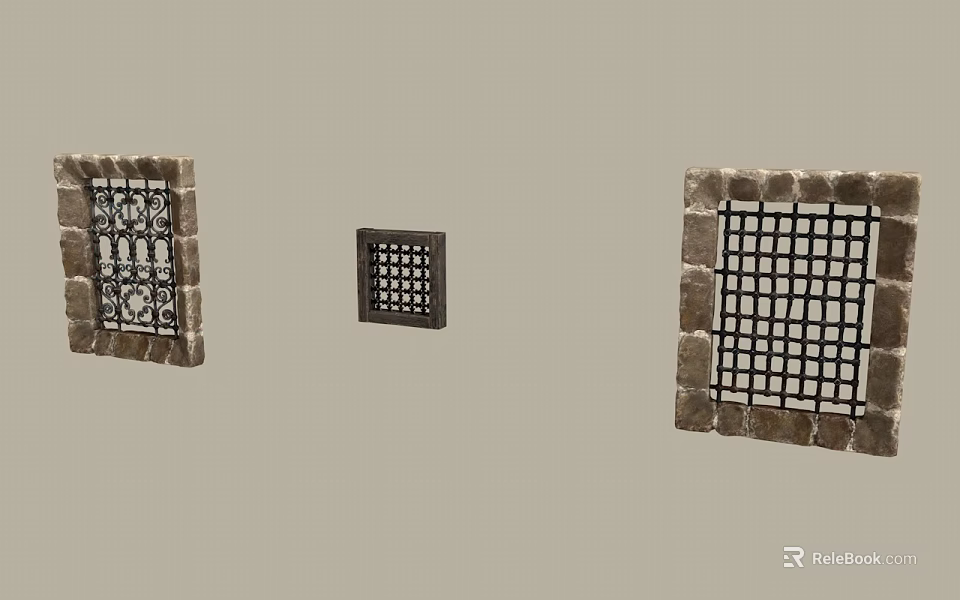 Stone Style Decorative Ornament Set With Grid And Pattern Designs In Neutral Tone 3d model 