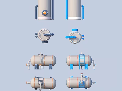 Industrial Equipment Featuring Storage Tanks Pressure Vessels Valves And Ladders With Blue Pipes 3d model