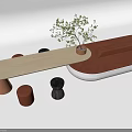 Modern Minimalist Table and Chair Set With Wooden Tabletop Brown Black Legs and Small Plant Decoration