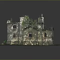 Ruined Abandoned Old Building Structure Overgrown With Lush Vegetation And Green Grass