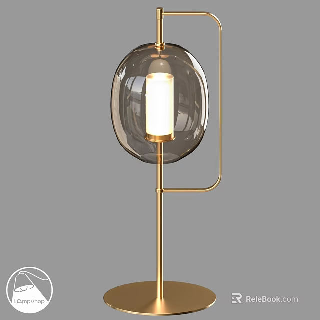 Modern Table Lamp With Golden Metal Stand And Transparent Oval Glass Shade 3d model 