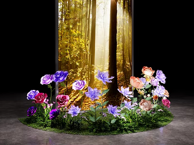 Colorful Flower Arrangement Photo Spot With Forest Backdrop And Soft Lighting Effects 3d model