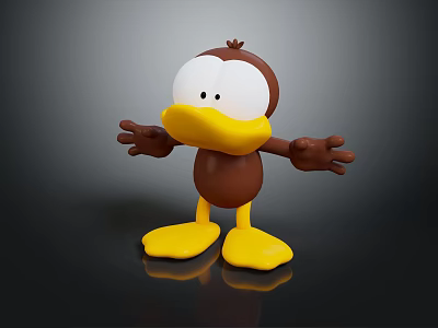 Cute Cartoon Duck Doll With Big Eyes Brown Body Yellow Beak And Open Arms 3d model