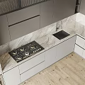 Modern Kitchen Cabinets with Marble Countertop Built-in Oven and Wine Storage Rack 3d model