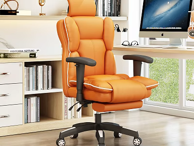 Orange Leather Office Chair Ergonomic High Back With Armrests Wheels For Comfortable Desk Workspace 3d model