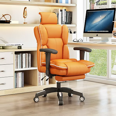 Orange Leather Office Chair Ergonomic High Back With Armrests Wheels For Comfortable Desk Workspace 3d model