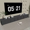 Modern Dark Gray TV Stand With Drawers Large Screen TV Decorative Items And Potted Plants