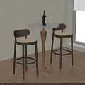 Interior Round Bar Counter With Wine Bottle Glasses And Two Bar Stools On Wooden Floor