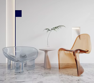 Modern Round Transparent Acrylic Table and Chair Set for Minimalist Home Interior Design 3d model