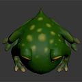 Green Frog Toy With Yellow Eyes Red Mouth White Paws On Dark Background Reflection