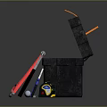 Essential Durable Hardware Tools Set in Black Toolbox with Wrench Hammer Pliers and Tape Measure