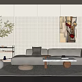 Modern Living Room Sofa Coffee Table Set With Polka Dot Wall Art And Floor Lamp