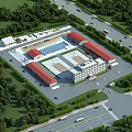 Fire Station Building With Red Roofs And Surrounding Green Trees Near Roads