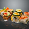 Assorted Delicious Sushi Rolls With Fresh Cucumber Avocado And Shrimp Toppings