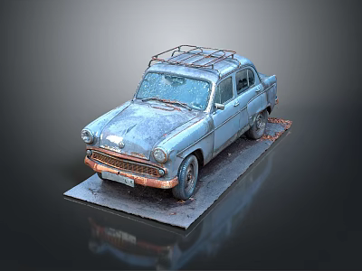 Rusty Vintage Old Car With Roof Rack And Weathered Exterior On Display Platform 3d model