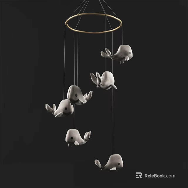 Cute Animal Shaped White Hanging Mobile With Gold Ring For Home Decoration 3d model 