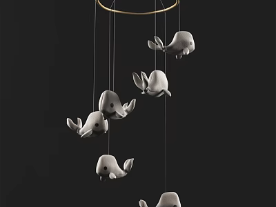 Cute Animal Shaped White Hanging Mobile With Gold Ring For Home Decoration 3d model