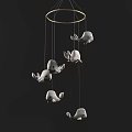 Cute Animal Shaped White Hanging Mobile With Gold Ring For Home Decoration