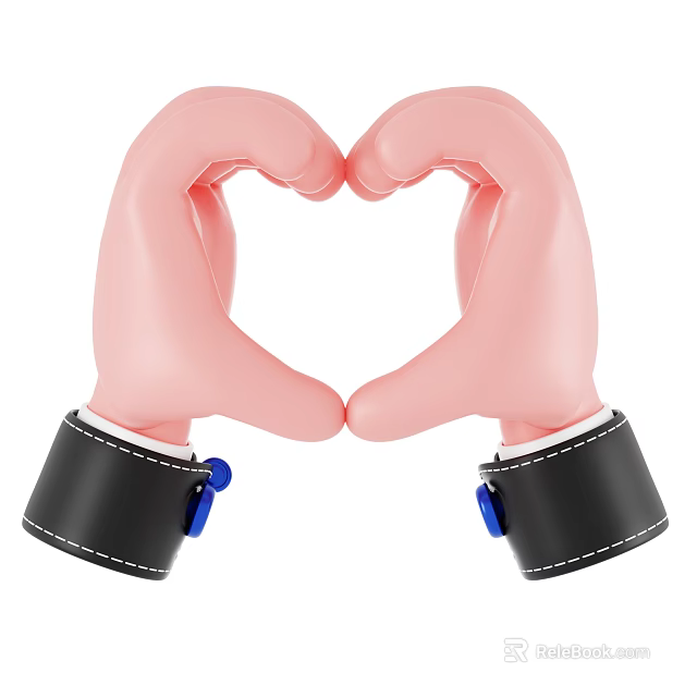 Pink Hand Heart Shape Decorative Ornament Set with Black Leather Wristbands and Blue Buckles 3d model 
