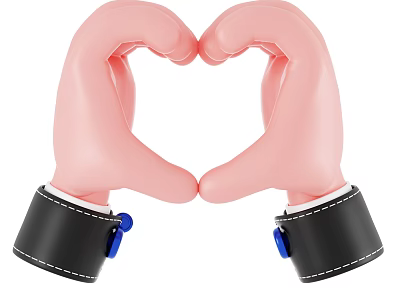 Pink Hand Heart Shape Decorative Ornament Set with Black Leather Wristbands and Blue Buckles 3d model