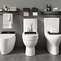 Different Types of White Toilet Designs with Wall Mounted Shelves and Bathroom Accessories