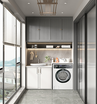 New Chinese Style Balcony Washing Machine Cabinet 3d model