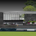 Modern Indoor Garden Landscape With Waterfall Wall Stone Wall And Wooden Seats