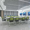 Modern Laboratory Interior With Spacious Workbench Green Chairs And Digital Displays 3d model