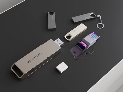Assorted USB Flash Drives Featuring Metal Casing Keychain And Modern Design 3d model