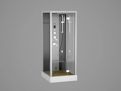 Modern Shower Sauna Enclosed Design With Glass Door Control Panel Wooden Base And Shower Heads 3d model