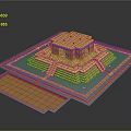 Traditional Building Structure With Multi Tiered Steps Base Platform Green Lawn And Blue Accents