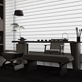 Elegant Modern Tea Room Interior Design With Wooden Table Tea Set Window Blinds And Natural Light