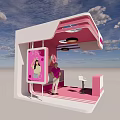 Pink Sketch Exhibition Hall Booth Interior With Display Screen And Seating