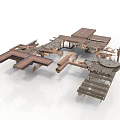 Detailed Wooden Structure Model With Crossed Planks And Circular Components 3d model