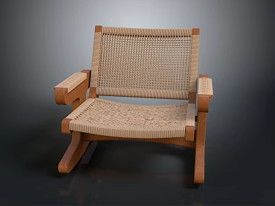 Wooden Rocking Chair With Woven Back And Seat And Curved Armrests Design 3d model