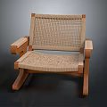 Wooden Rocking Chair With Woven Back And Seat And Curved Armrests Design
