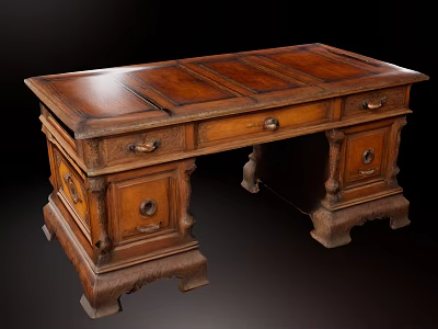 Vintage Wooden Office Desk With Carved Legs Drawers And Sturdy Structure 3d model