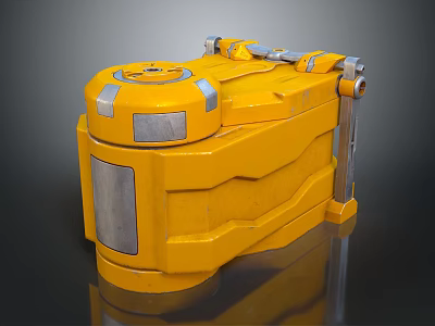 Yellow Industrial Metallic Case With Silver Panels And Circular Top Design 3d model
