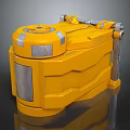Yellow Industrial Metallic Case With Silver Panels And Circular Top Design