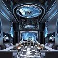 Modern Luxury KTV Interior With Lighting Sofa Big Screen And Crystal Chandelier