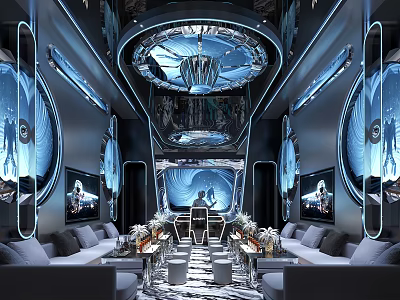 Modern Luxury KTV Interior With Lighting Sofa Big Screen And Crystal Chandelier 3d model