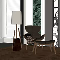 Modern Living Room Interior With Floor Lamp Armchair Stool Wooden Floor And Window Design