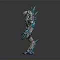 Cybernetic Creature Character With Spiked Metallic Armor Blue Glowing Parts And Mechanical Limbs